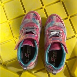 Skechers Pink and Blue Sneakers with Velcro Straps. Light up at the bottom
